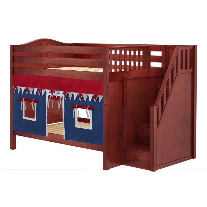 Maxtrix Full Medium Bunk Bed with Stairs + Curtain