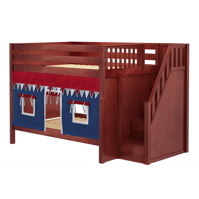 Maxtrix Full Medium Bunk Bed with Stairs + Curtain