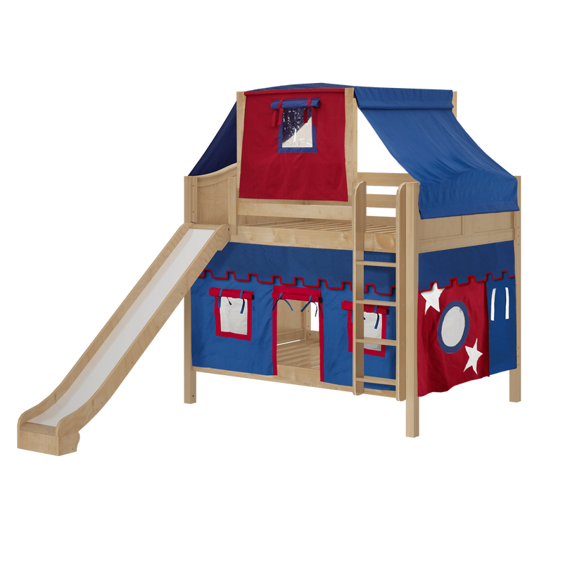 Maxtrix Full Medium Bunk Bed with Straight Ladder, Curtain, Top Tent + Slide
