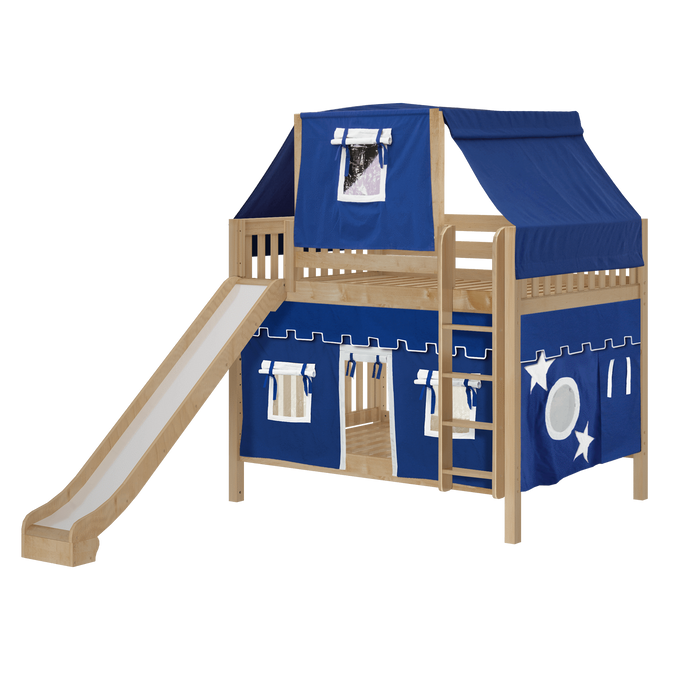Maxtrix Full Medium Bunk Bed with Straight Ladder, Curtain, Top Tent + Slide