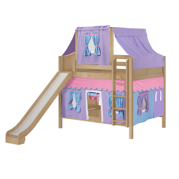 Maxtrix Full Medium Bunk Bed with Straight Ladder, Curtain, Top Tent + Slide