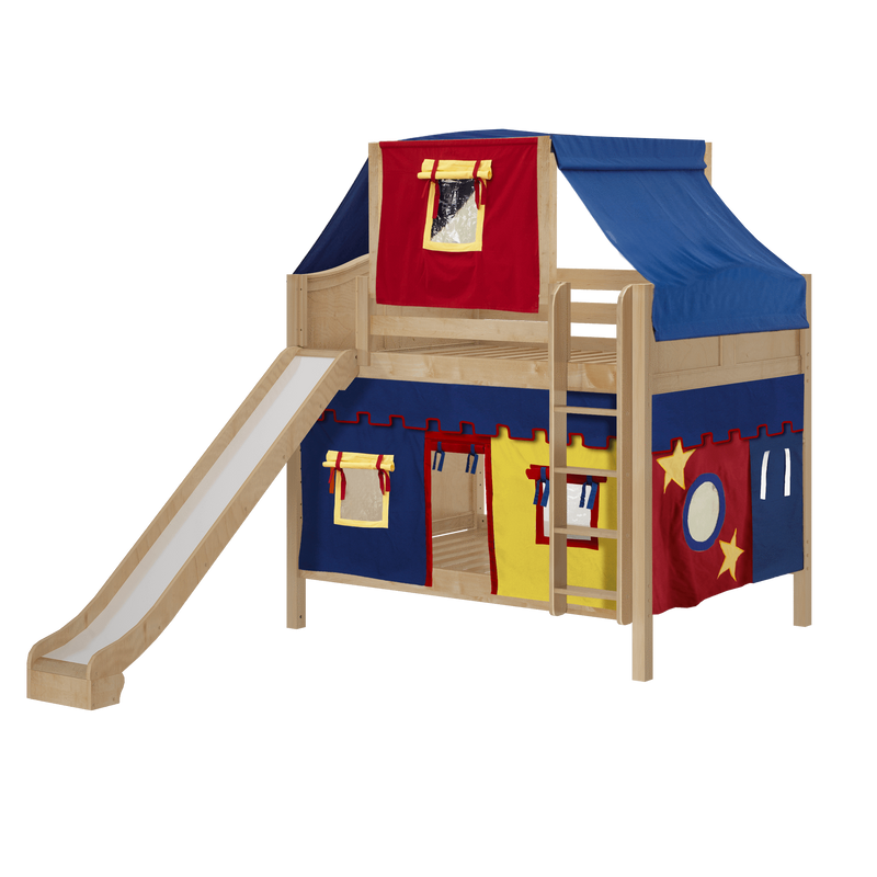 Maxtrix Full Medium Bunk Bed with Straight Ladder, Curtain, Top Tent + Slide
