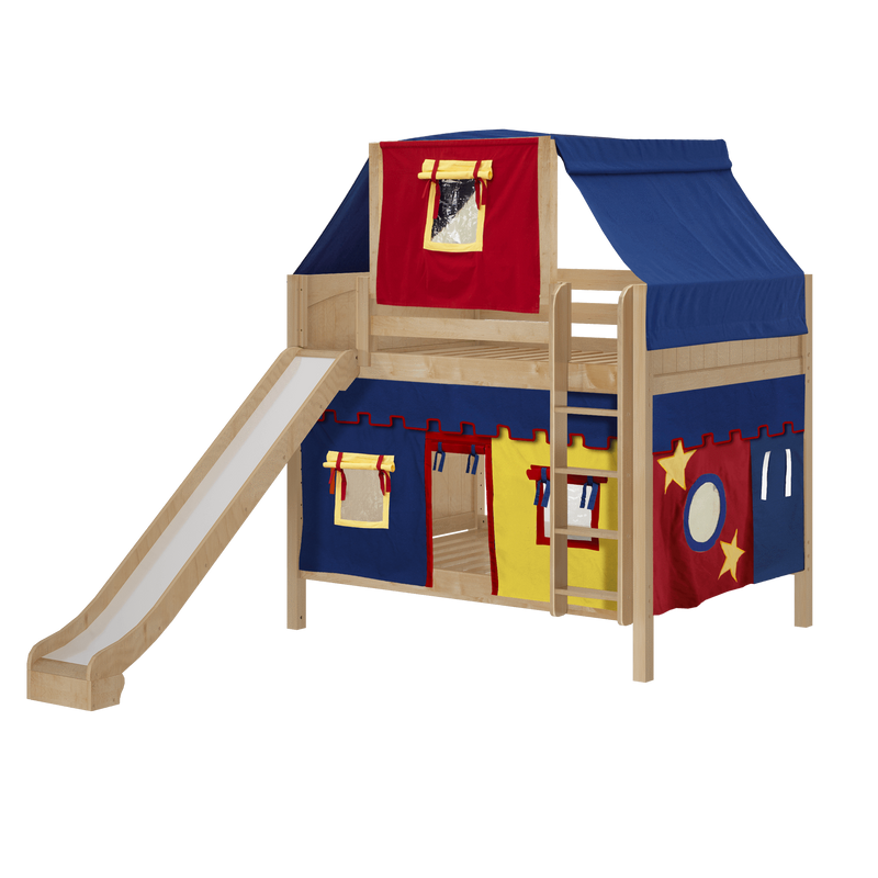 Maxtrix Full Medium Bunk Bed with Straight Ladder, Curtain, Top Tent + Slide