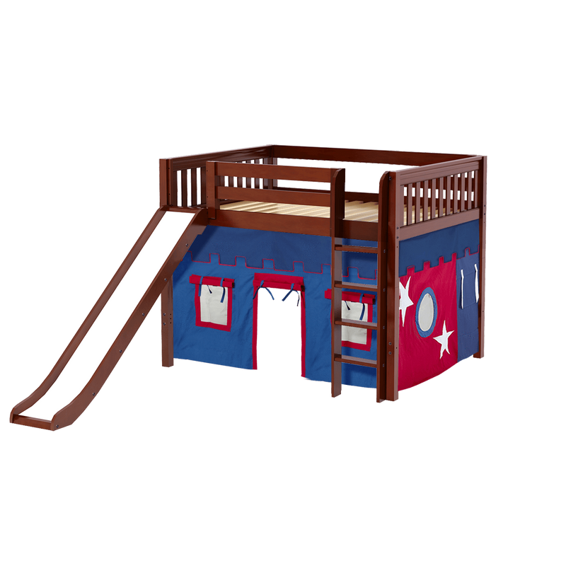 Maxtrix Full Mid Loft Bed with Straight Ladder, Curtain + Slide