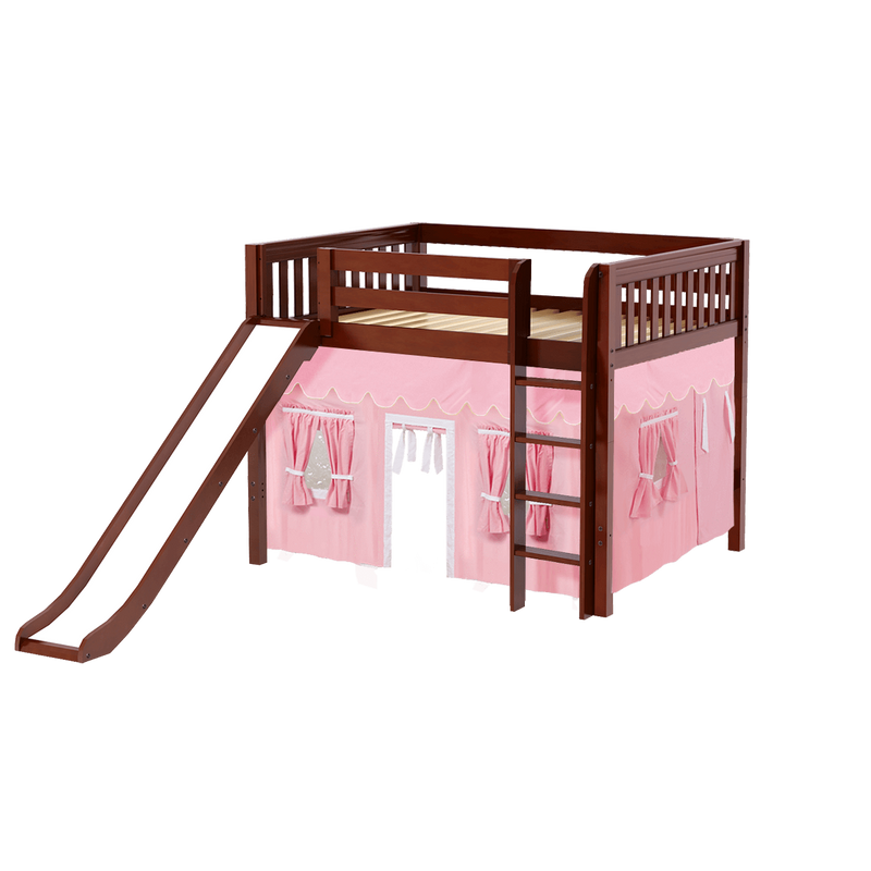 Maxtrix Full Mid Loft Bed with Straight Ladder, Curtain + Slide