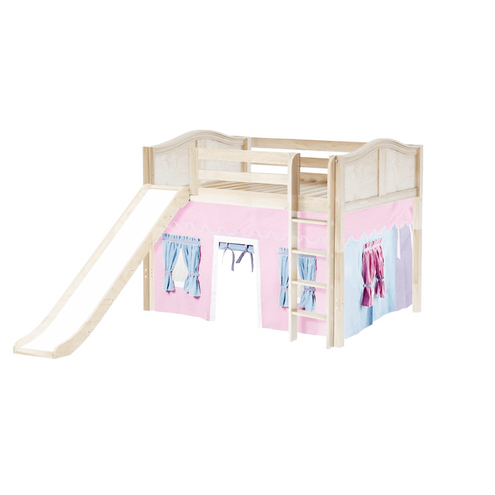 Maxtrix Full Mid Loft Bed with Straight Ladder, Curtain + Slide