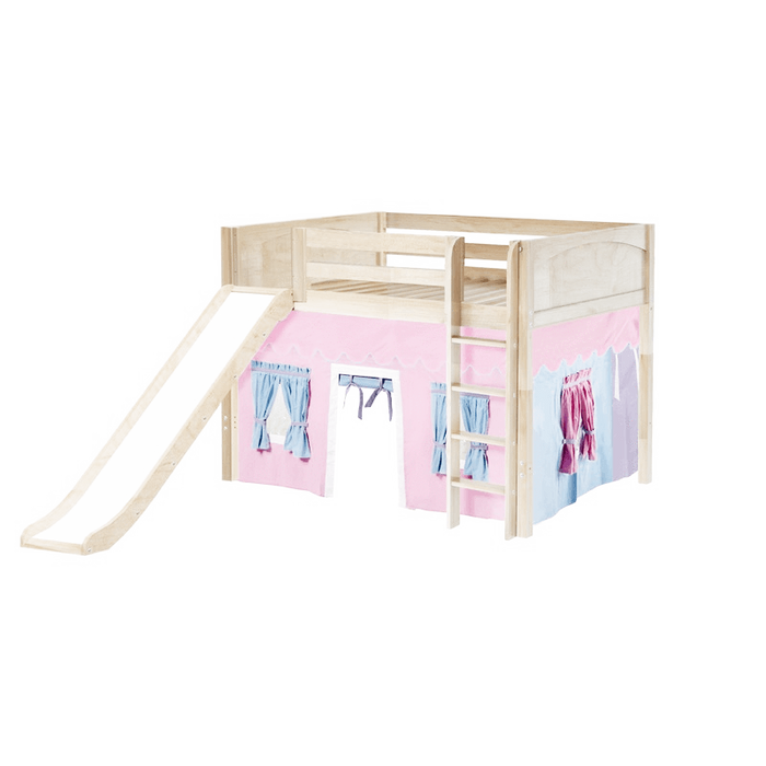 Maxtrix Full Mid Loft Bed with Straight Ladder, Curtain + Slide