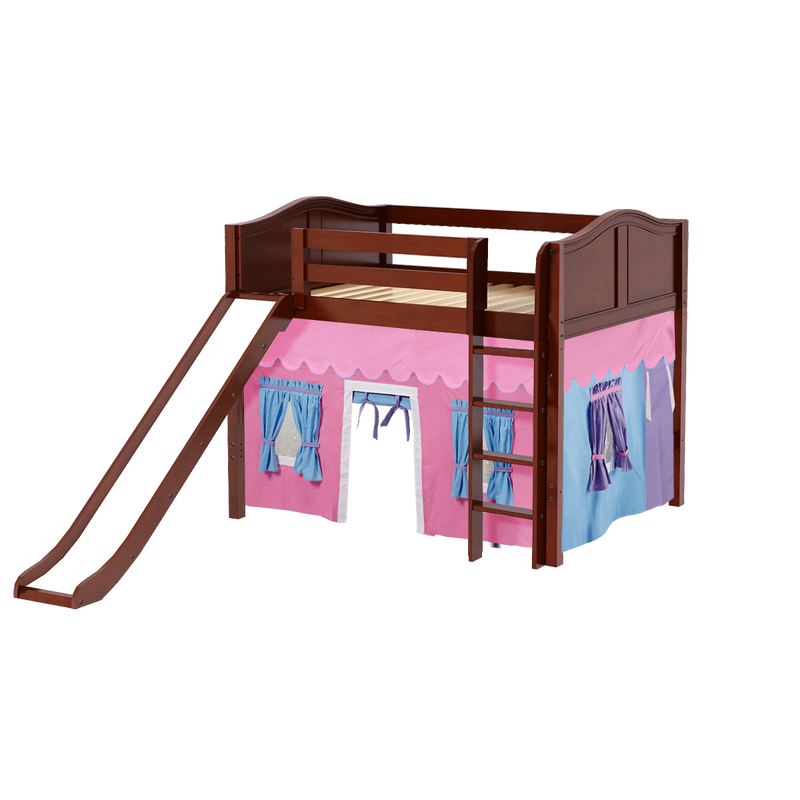 Maxtrix Full Mid Loft Bed with Straight Ladder, Curtain + Slide