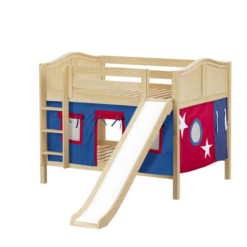 Maxtrix Full Low Bunk Bed with Straight Ladder, Curtain + Slide