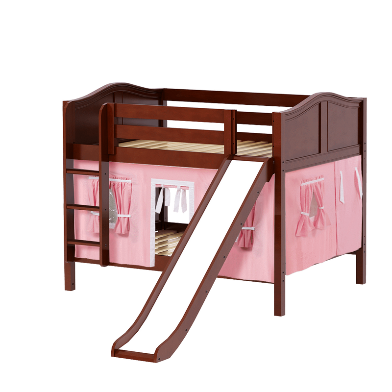 Maxtrix Full Low Bunk Bed with Straight Ladder, Curtain + Slide