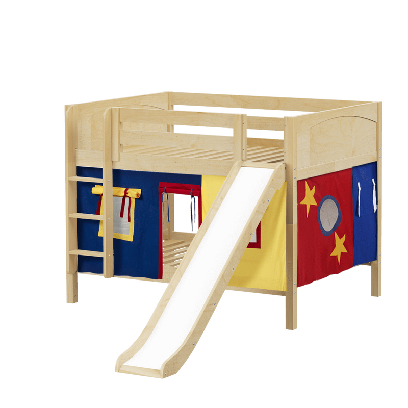 Maxtrix Full Low Bunk Bed with Straight Ladder, Curtain + Slide
