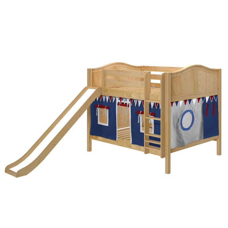 Maxtrix Full Low Bunk Bed with Straight Ladder, Curtain + Slide