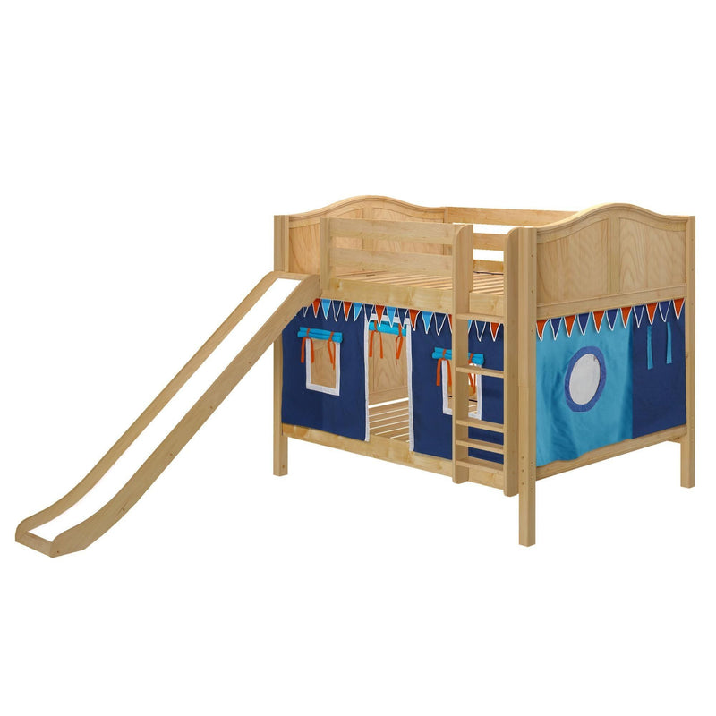 Maxtrix Full Low Bunk Bed with Straight Ladder, Curtain + Slide