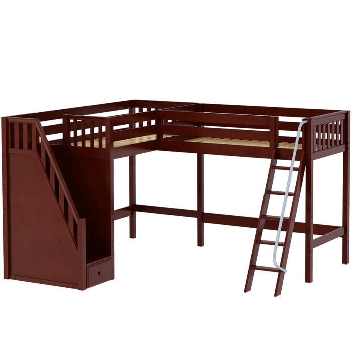 Maxtrix Twin XL High Corner Loft Bed with Ladder + Stairs - L