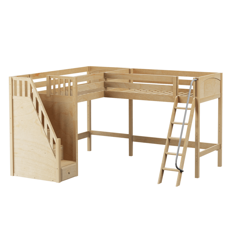 Maxtrix Twin High Corner Loft Bed with Ladder + Stairs - L