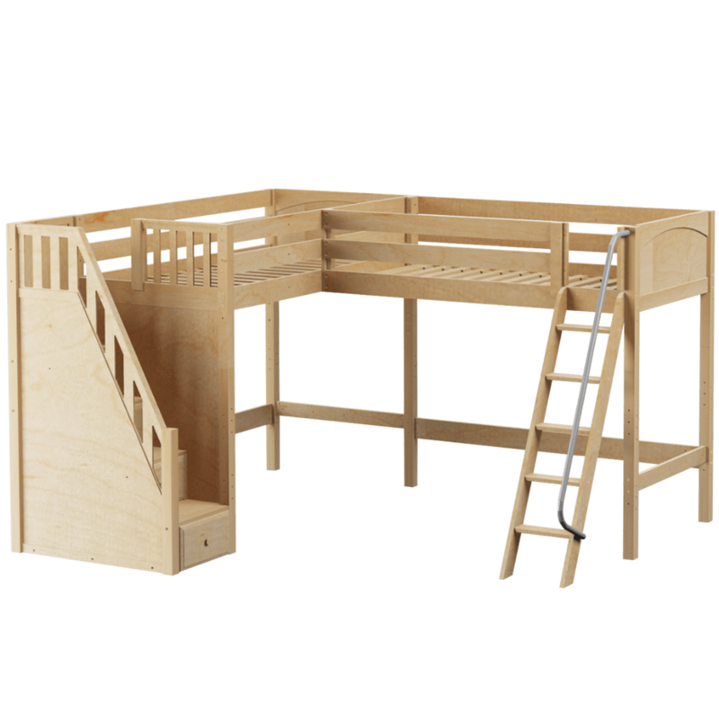 Maxtrix Twin XL High Corner Loft Bed with Ladder + Stairs - L