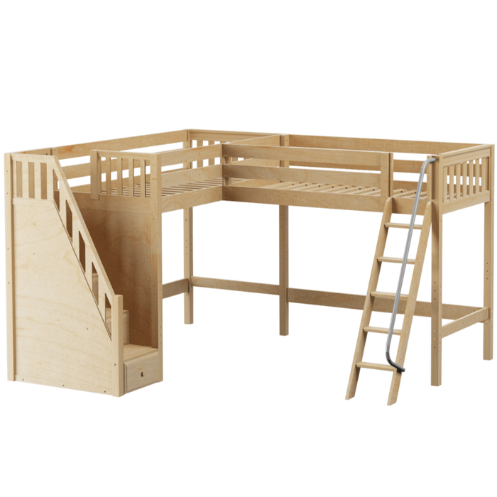 Maxtrix Twin XL High Corner Loft Bed with Ladder + Stairs - L