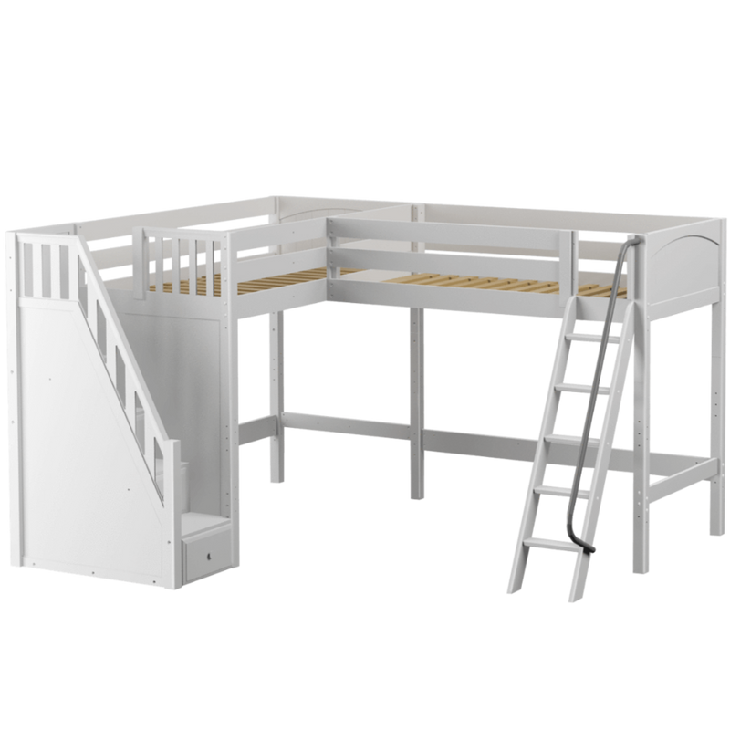 Maxtrix Twin XL High Corner Loft Bed with Ladder + Stairs - L