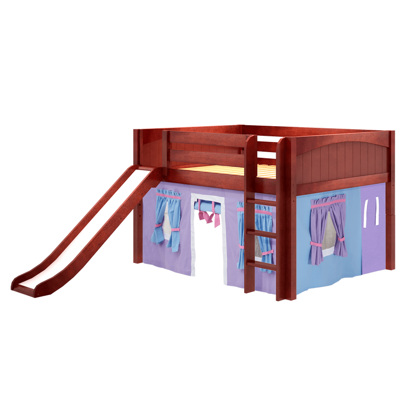 Maxtrix Full Low Loft Bed with Straight Ladder, Curtain + Slide