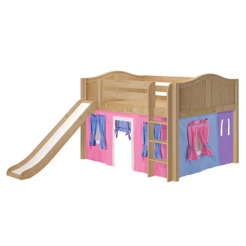 Maxtrix Full Low Loft Bed with Straight Ladder, Curtain + Slide