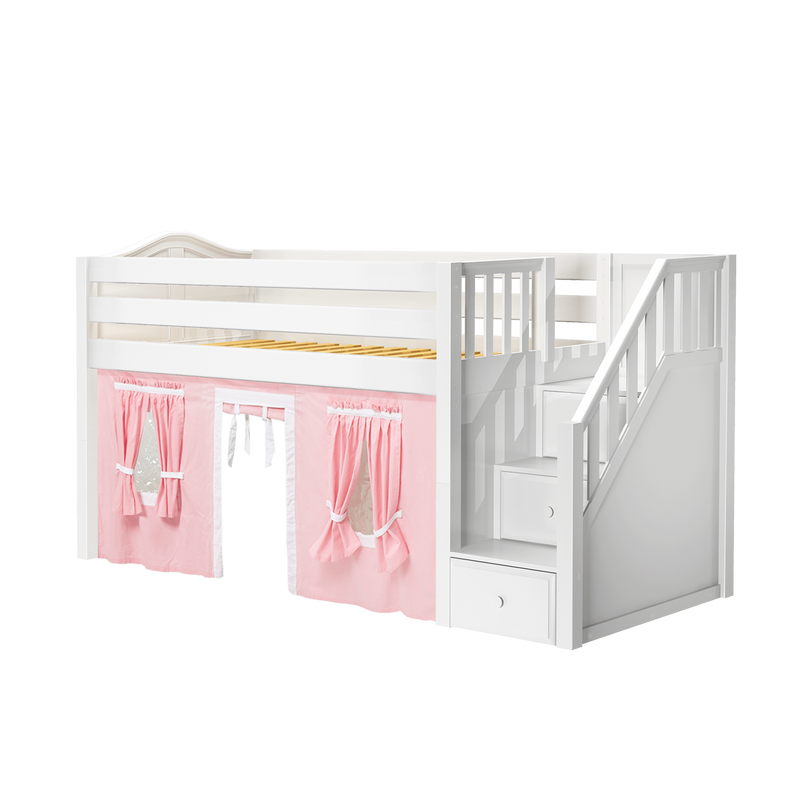 Maxtrix Twin Low Loft Bed with Stairs + Curtain