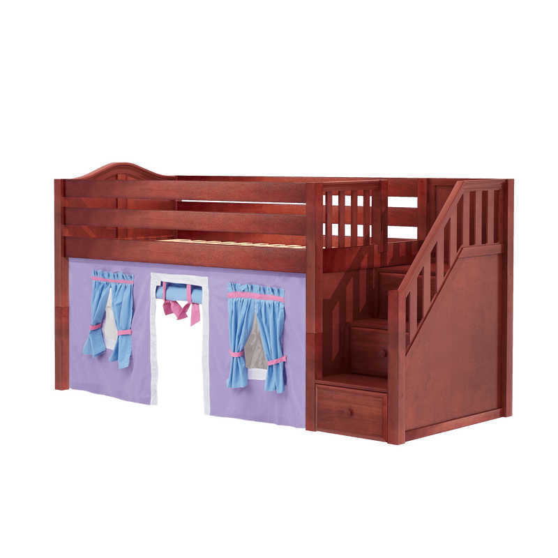 Maxtrix Twin Low Loft Bed with Stairs + Curtain