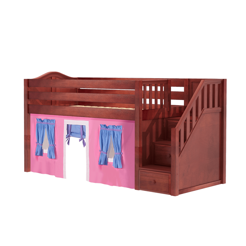 Maxtrix Twin Low Loft Bed with Stairs + Curtain