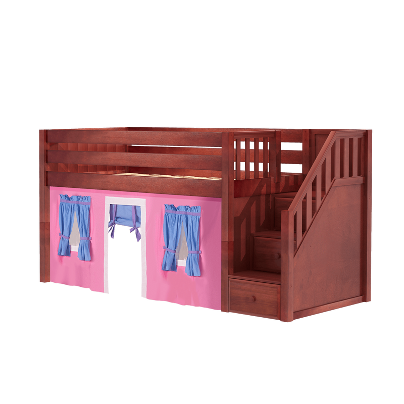 Maxtrix Twin Low Loft Bed with Stairs + Curtain