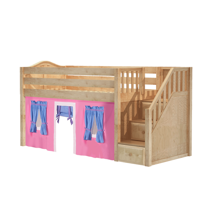 Maxtrix Twin Low Loft Bed with Stairs + Curtain