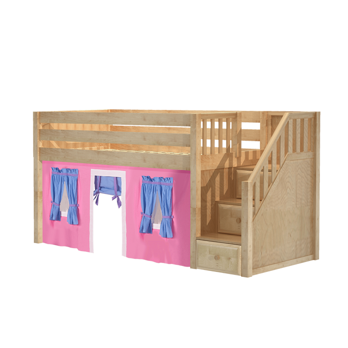 Maxtrix Twin Low Loft Bed with Stairs + Curtain
