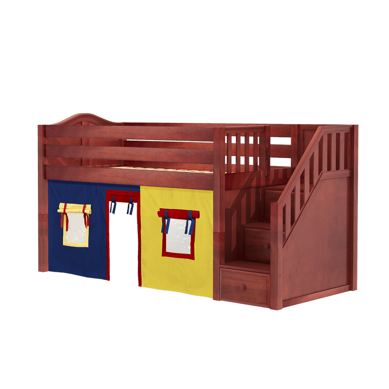 Maxtrix Twin Low Loft Bed with Stairs + Curtain