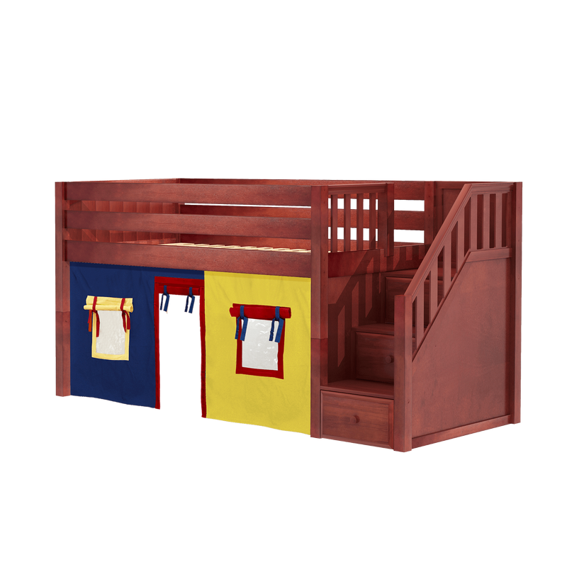 Maxtrix Twin Low Loft Bed with Stairs + Curtain