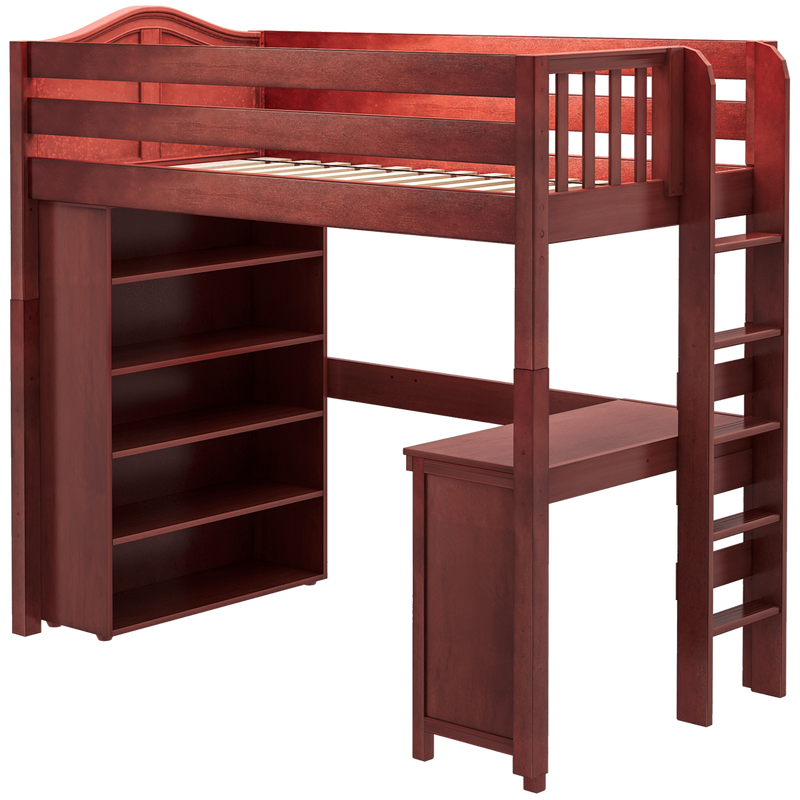 Maxtrix Twin High Loft Bed with Straight Ladder on end, Storage + Desk