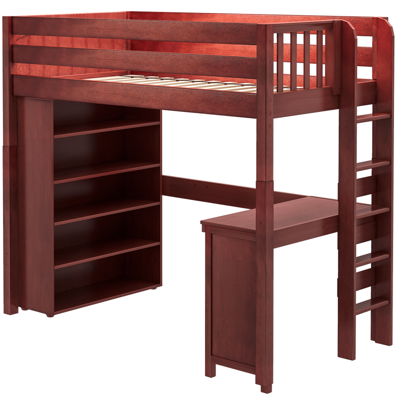 Maxtrix Twin High Loft Bed with Straight Ladder on end, Storage + Desk