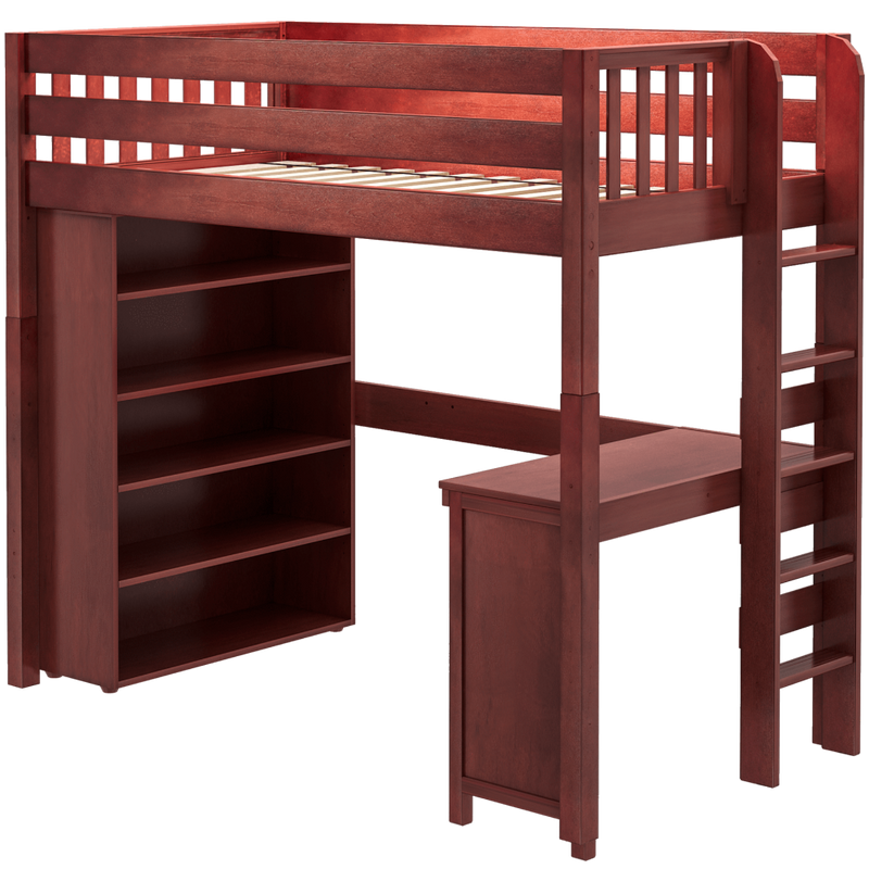 Maxtrix Twin High Loft Bed with Straight Ladder on end, Storage + Desk