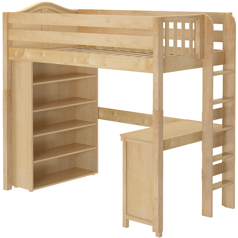 Maxtrix Twin High Loft Bed with Straight Ladder on end, Storage + Desk