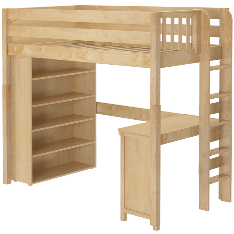 Maxtrix Twin High Loft Bed with Straight Ladder on end, Storage + Desk