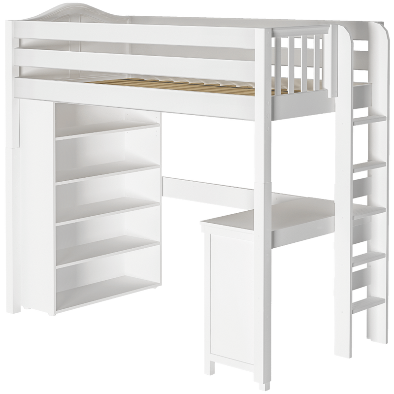 Maxtrix Twin High Loft Bed with Straight Ladder on end, Storage + Desk