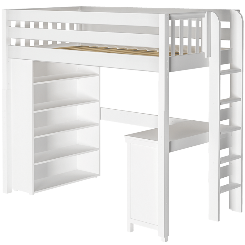 Maxtrix Twin High Loft Bed with Straight Ladder on end, Storage + Desk