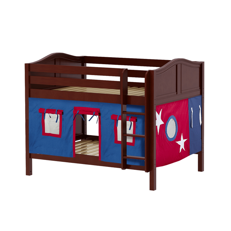 Maxtrix Full Low Bunk Bed with Straight Ladder + Curtain