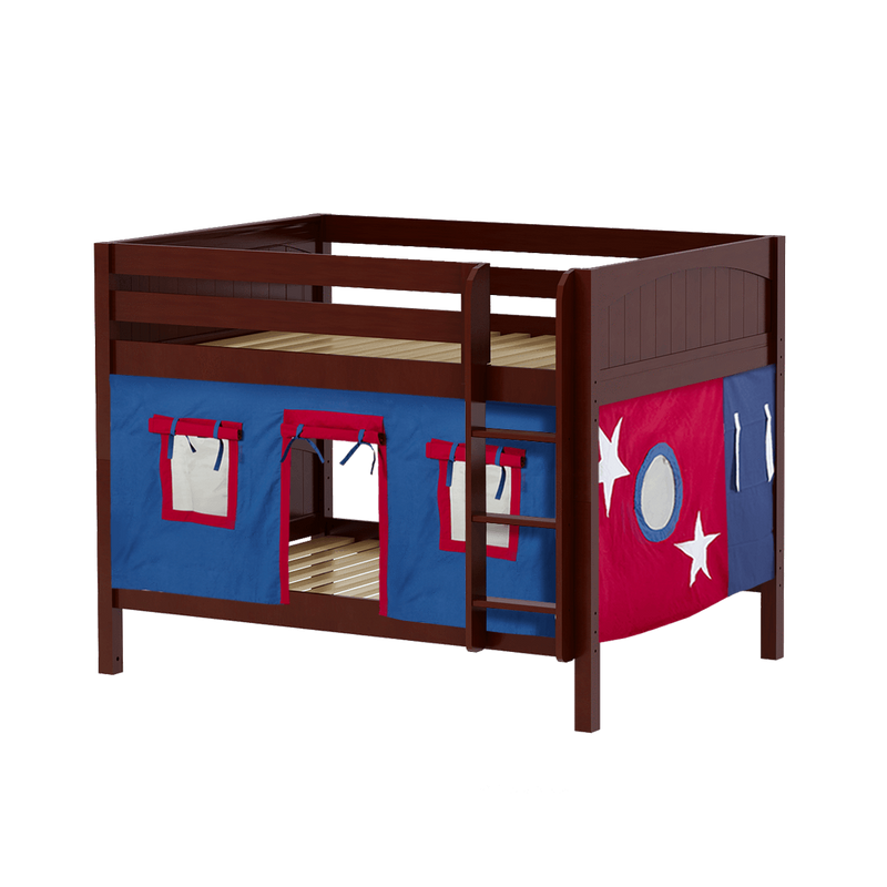 Maxtrix Full Low Bunk Bed with Straight Ladder + Curtain