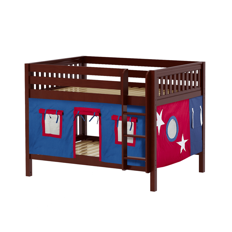 Maxtrix Full Low Bunk Bed with Straight Ladder + Curtain