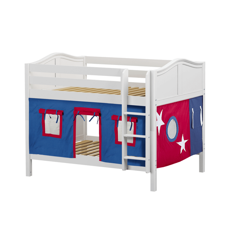 Maxtrix Full Low Bunk Bed with Straight Ladder + Curtain