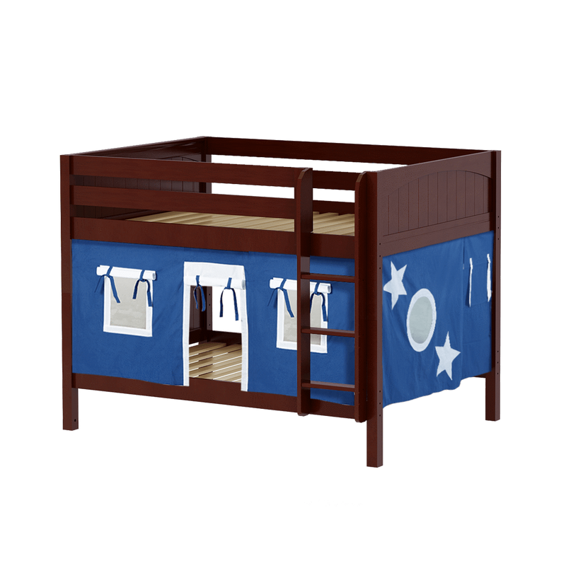 Maxtrix Full Low Bunk Bed with Straight Ladder + Curtain