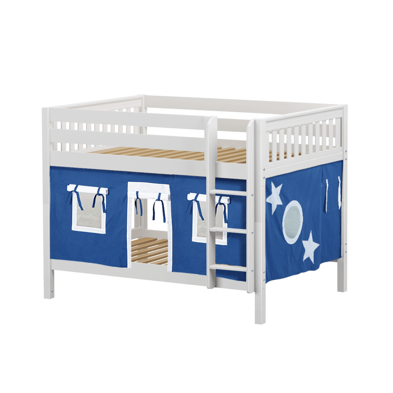 Maxtrix Full Low Bunk Bed with Straight Ladder + Curtain