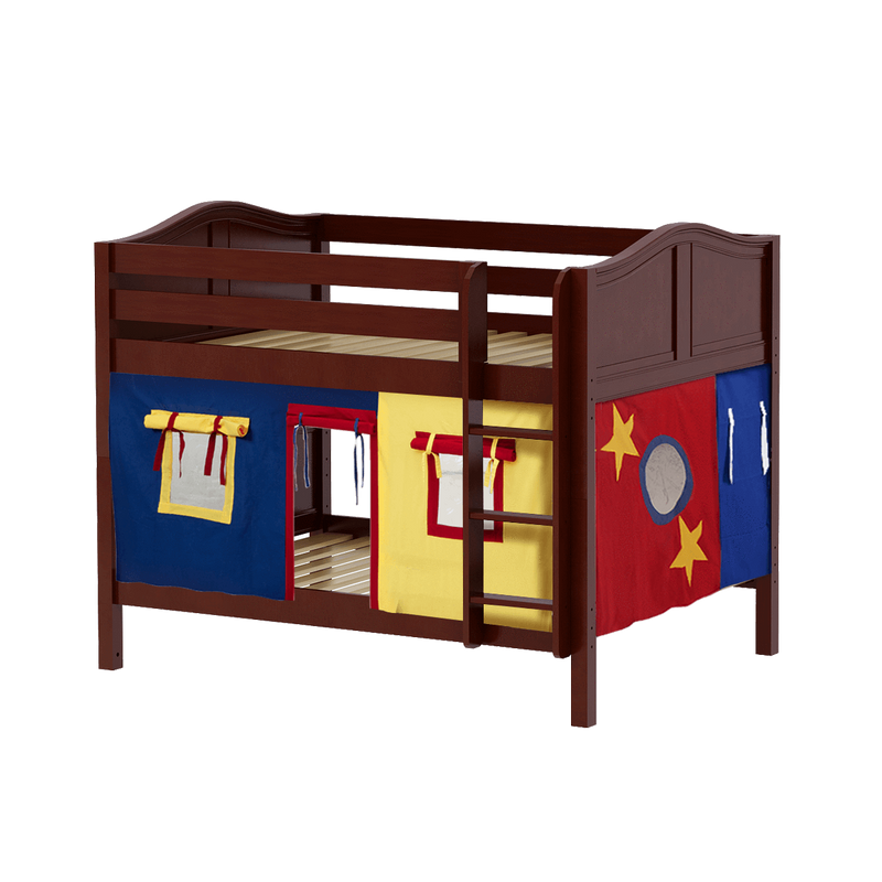 Maxtrix Full Low Bunk Bed with Straight Ladder + Curtain