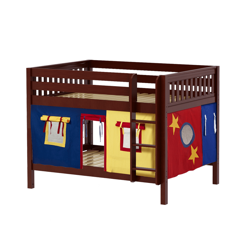 Maxtrix Full Low Bunk Bed with Straight Ladder + Curtain