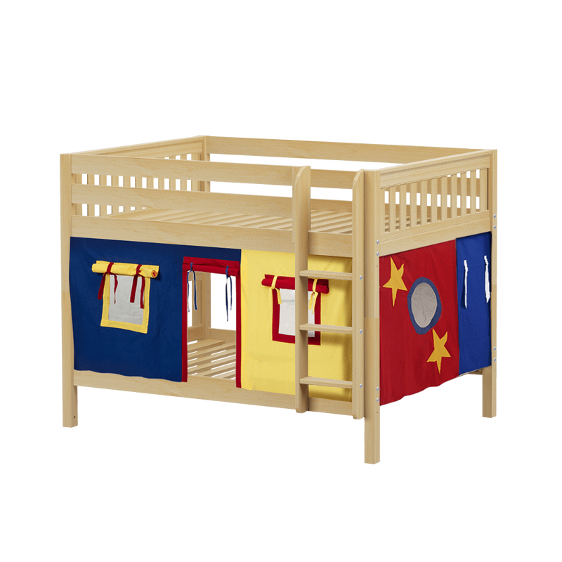 Maxtrix Full Low Bunk Bed with Straight Ladder + Curtain