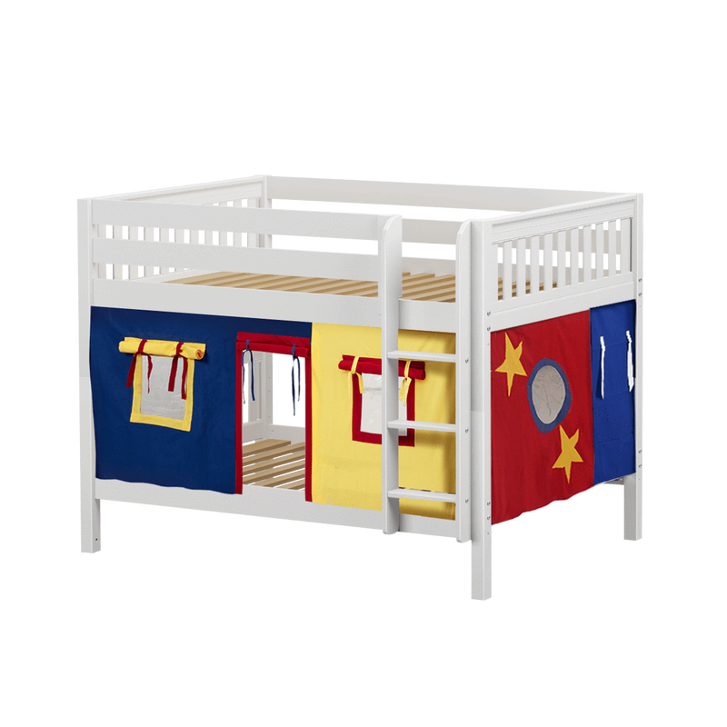 Maxtrix Full Low Bunk Bed with Straight Ladder + Curtain