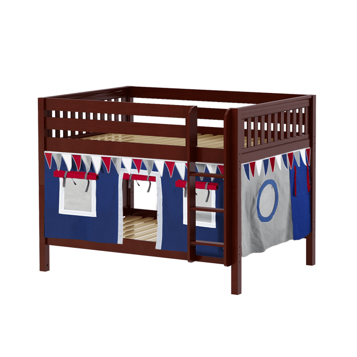 Maxtrix Full Low Bunk Bed with Straight Ladder + Curtain